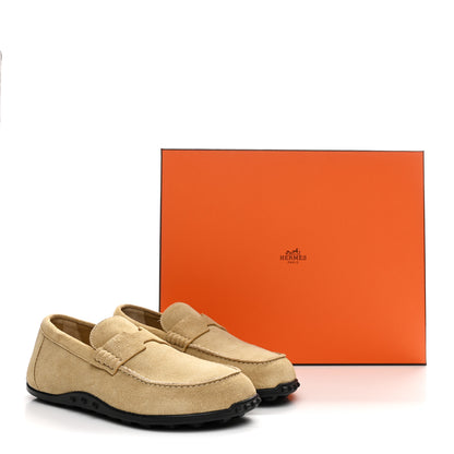 Hermes Suede Calfskin Womens Lazy Loafers 37.5 Beige Sable 11 of 11