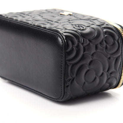 Chanel Goatskin Camellia Embossed Quilted Small Vanity Case With Chain Black 7 of 10