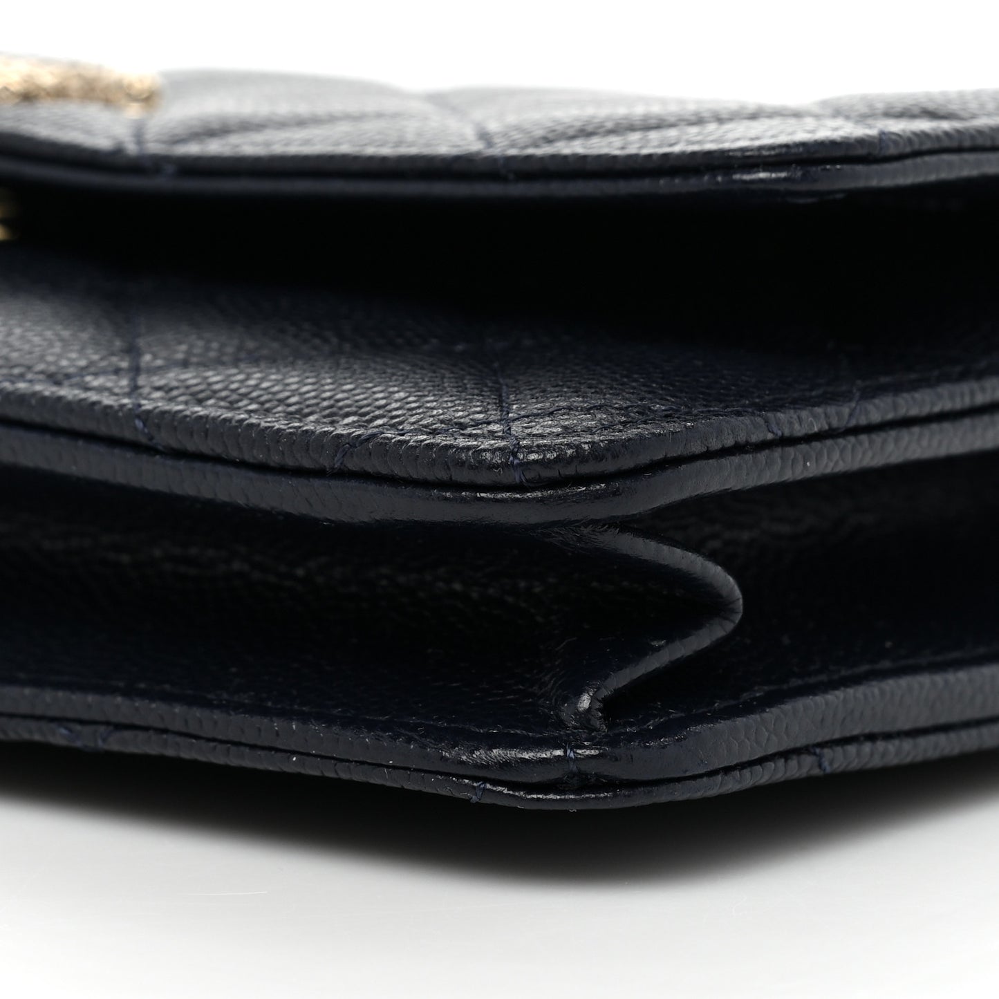Caviar Quilted Perforated Metal Wallet On Chain WOC Navy