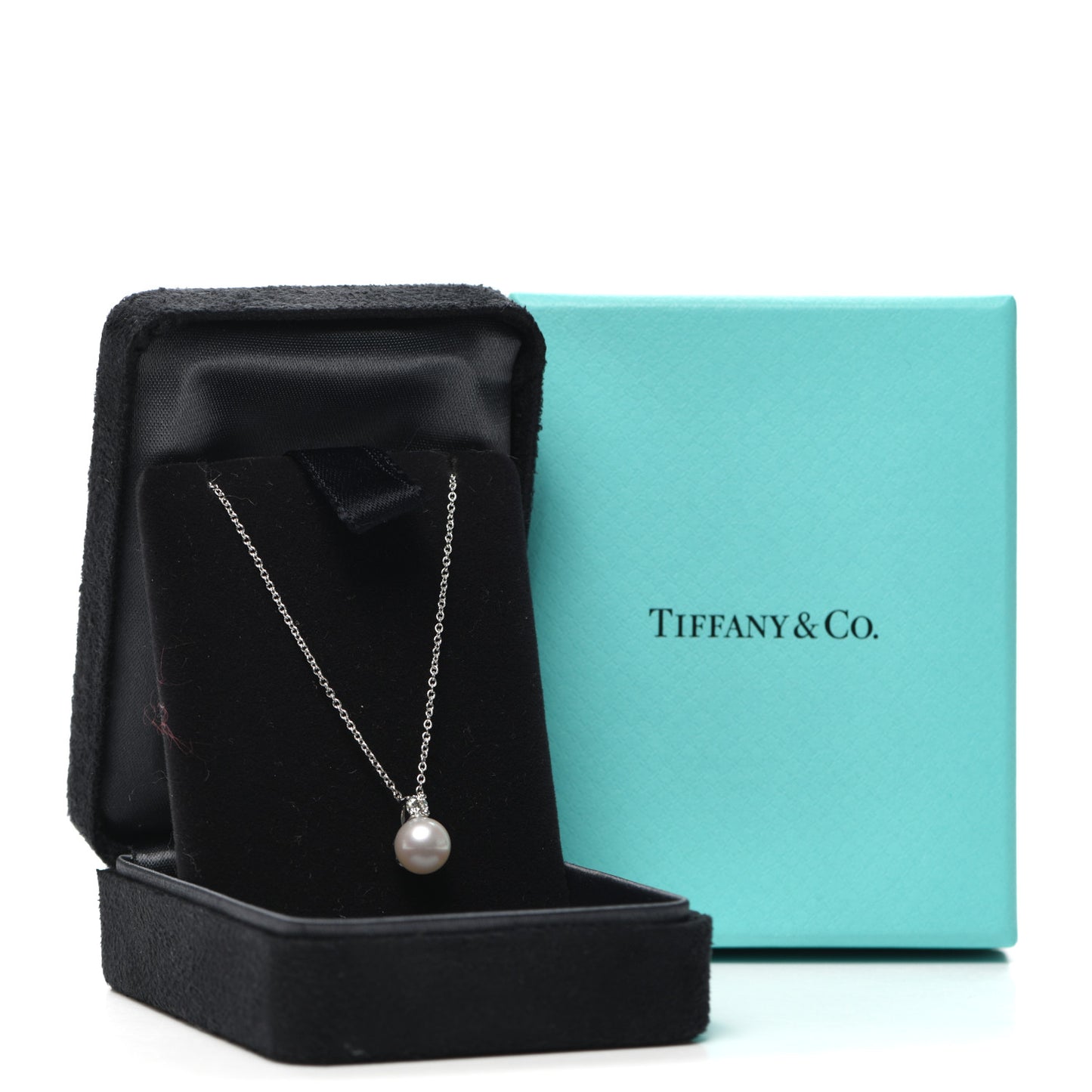 18K White Gold Diamond Pearl 6.5-7mm Pendant Necklace