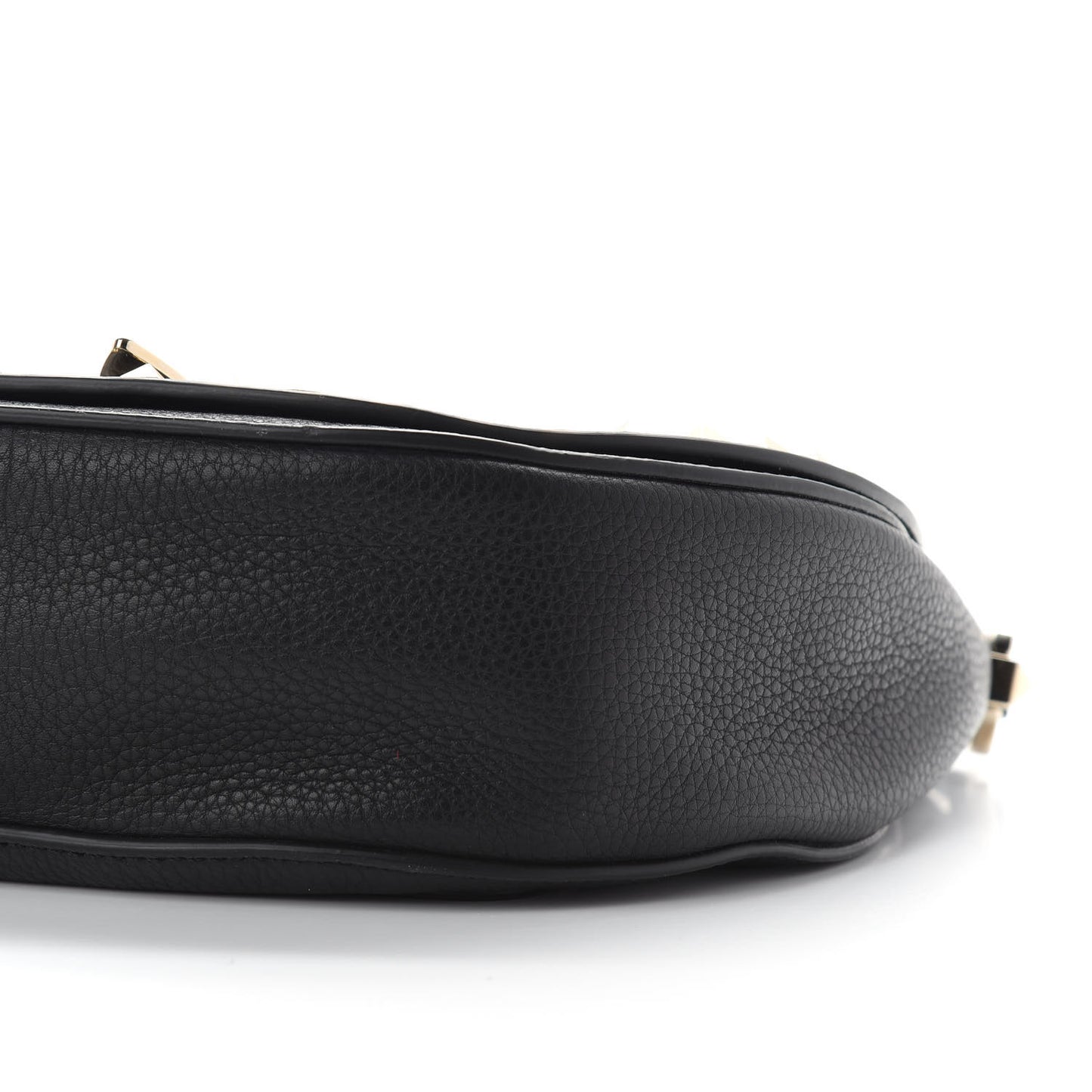 Grained Calfskin Rockstud Saddle Bag Black