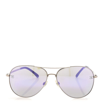 Chanel Metal Pilot Aviator CC Sunglasses 4189-T-Q Silver 2 of 8