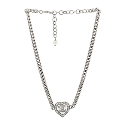 Chanel Pearl Crystal CC Heart Choker Necklace Silver 3 of 4