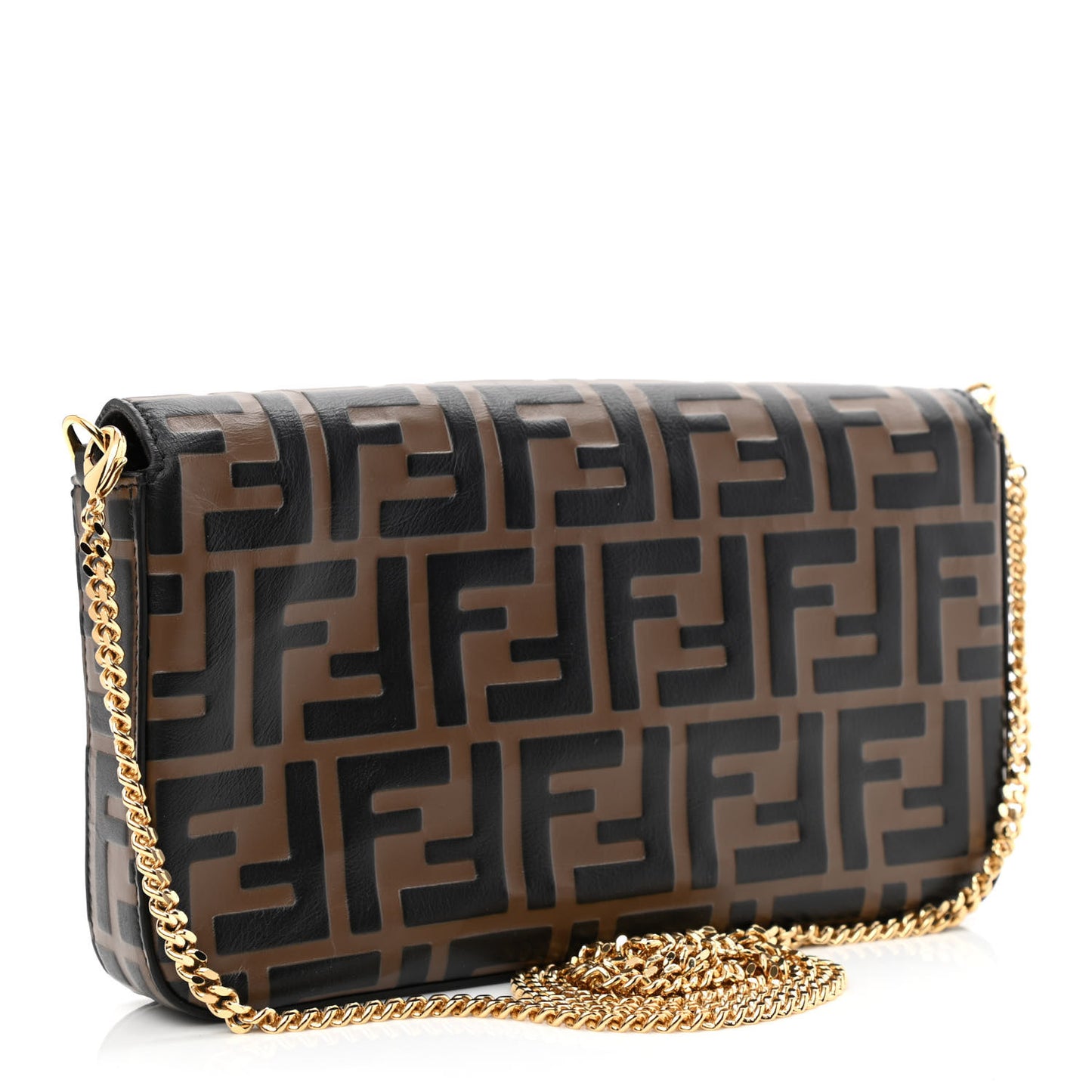 Vitello Soft F is Fendi Bi-Color FF 1974 Embossed Envelope Wallet On Chain with Pouches Maya Black