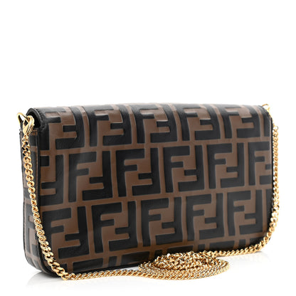 Fendi Vitello Soft F is Fendi Bi-Color FF 1974 Embossed Envelope Wallet On Chain with Pouches Maya Black 4 of 13