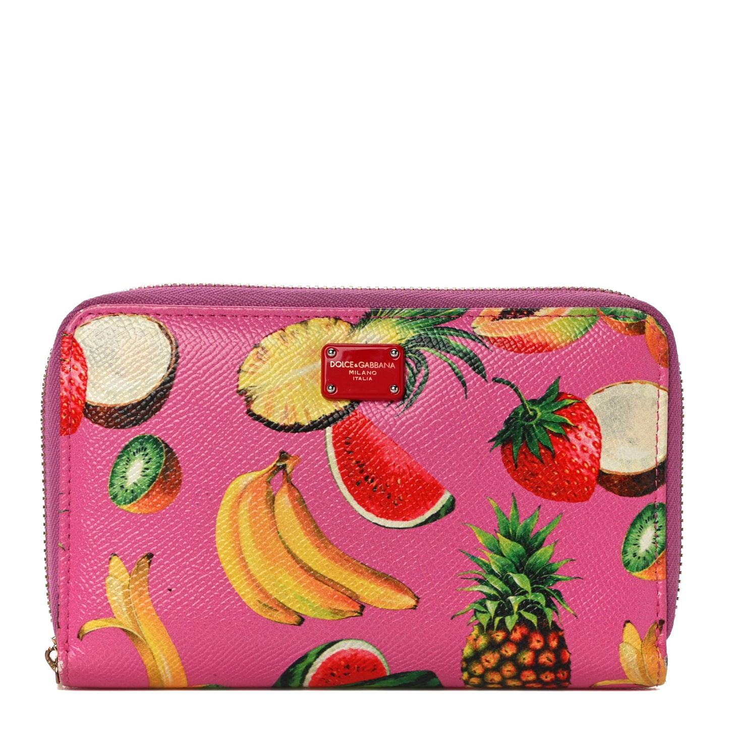 Fruit Print Small Zip Around Wallet Pink
