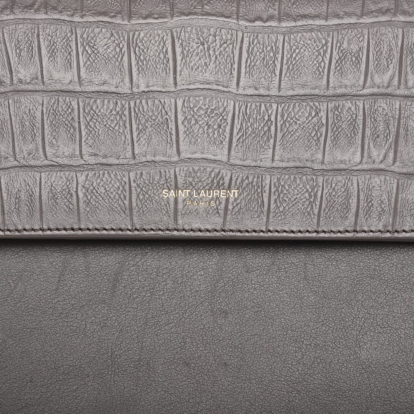 Calfskin Crocodile Embossed Medium Moujik Top Handle Bag Fog