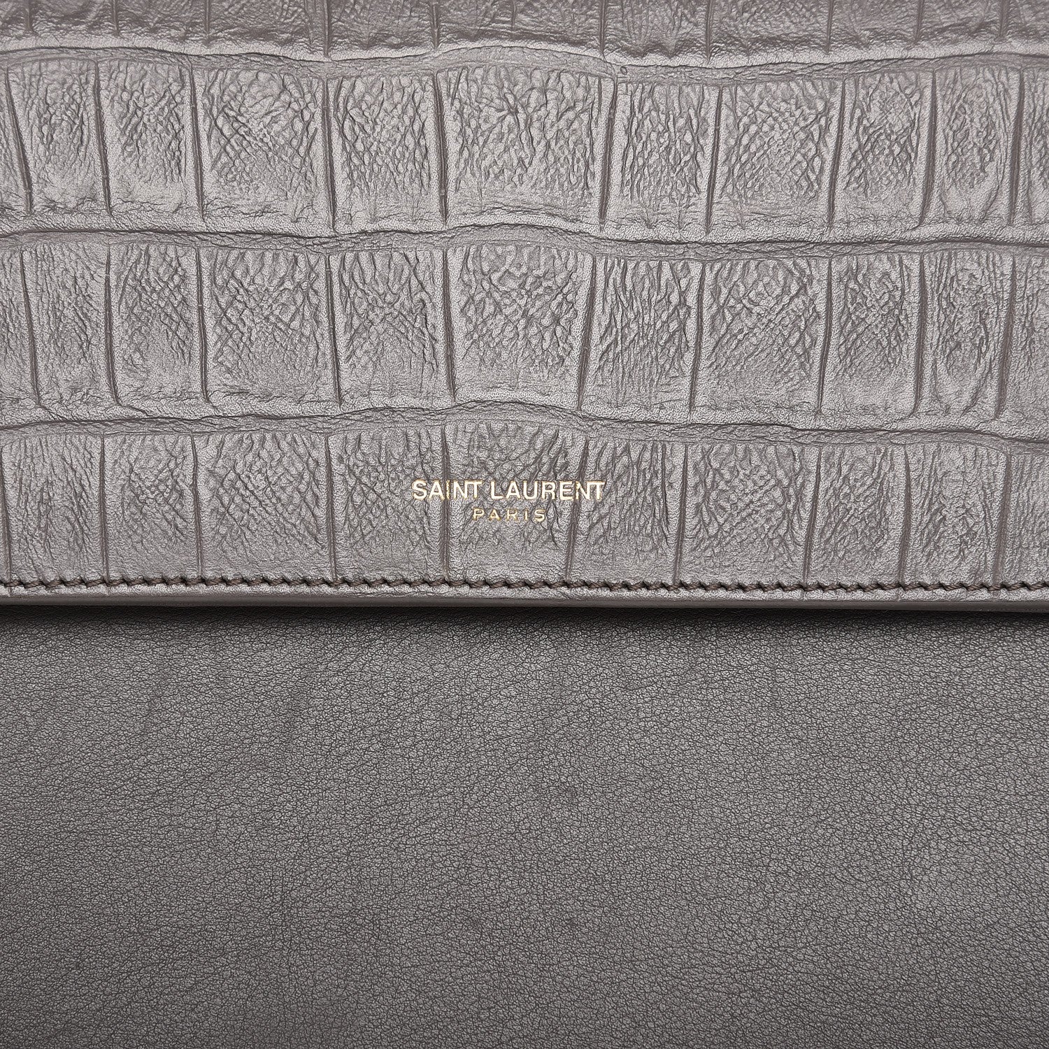 Saint Laurent Calfskin Crocodile Embossed Medium Moujik Top Handle Bag Fog 8 of 11