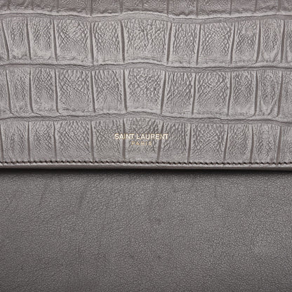 Saint Laurent Calfskin Crocodile Embossed Medium Moujik Top Handle Bag Fog 8 of 11
