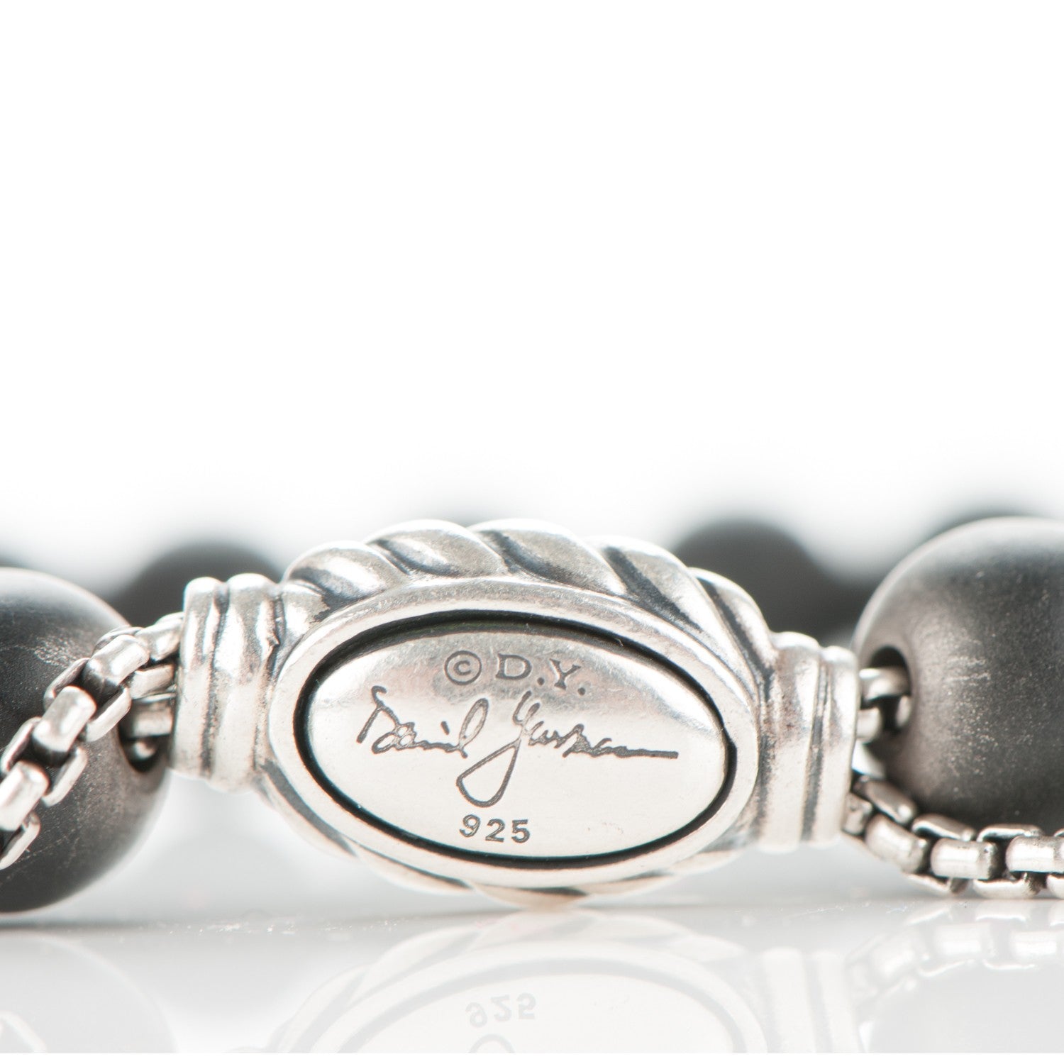David Yurman Sterling Silver Black Onyx 8mm Spiritual Beads Adjustable Bracelet 4 of 4