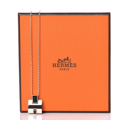 Hermes Rose Gold Plated Lacquered Eileen Pendant Necklace Black 6 of 6