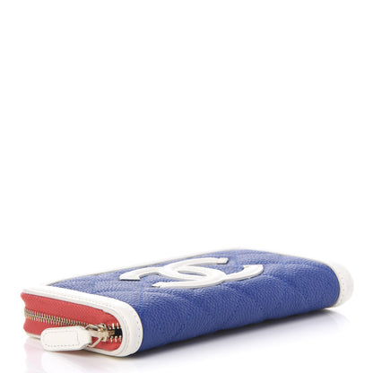 Chanel Caviar Quilted Medium Filigree Zip Around Wallet Blue White Red 4 of 12