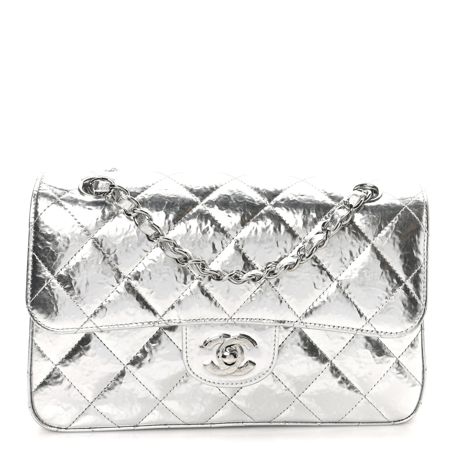 Chanel Hammered Metallic Calfskin Quilted Small Double Flap Silver 1 of 11