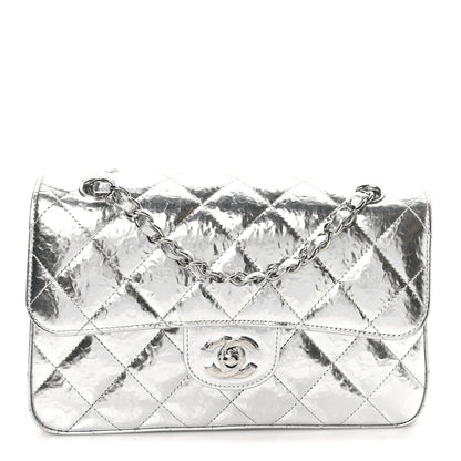 Chanel Hammered Metallic Calfskin Quilted Small Double Flap Silver 1 of 11