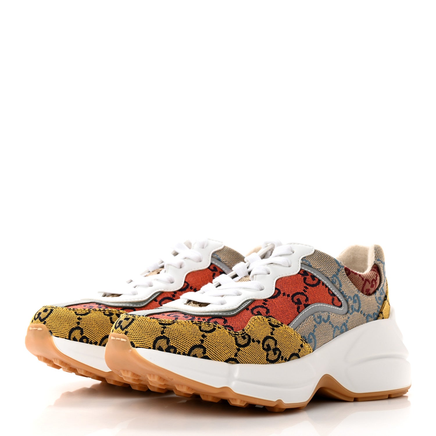Gucci Monogram Multicolor Demetra Womens Rhyton Sneakers 34.5 Yellow Blue Great White Tabasco 3 of 10