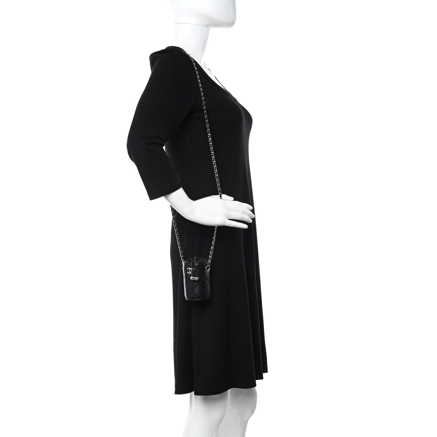 Lambskin Quilted Mini Bucket Bag With Chain Black