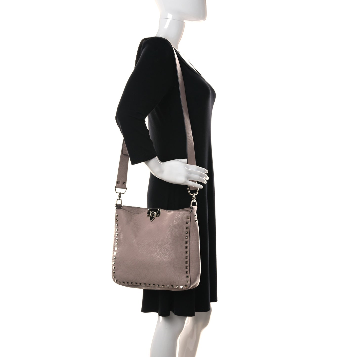 Pebbled Calfskin Small Rockstud Flip-Lock Messenger Bag Water Rose