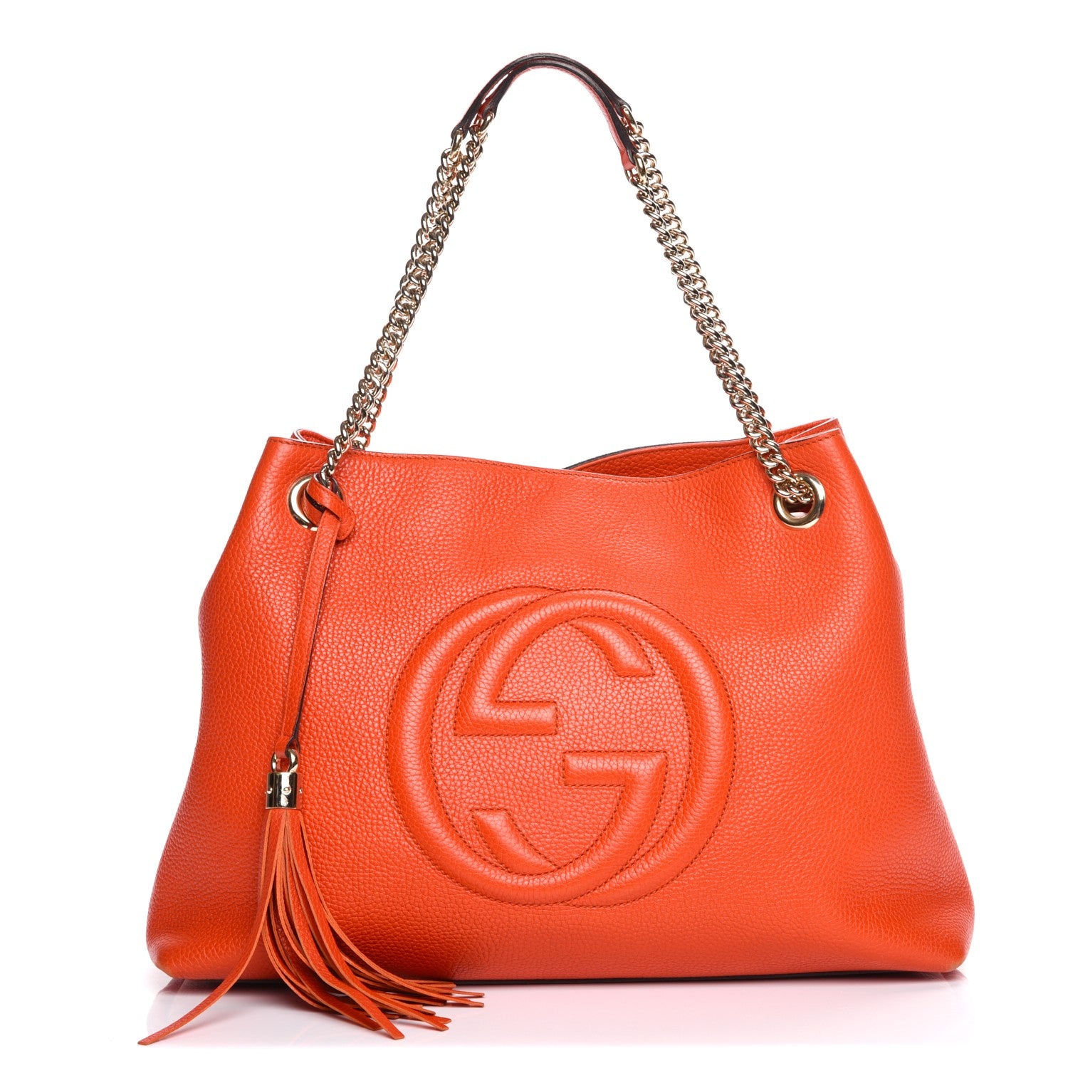 Gucci Pebbled Calfskin Medium Soho Chain Shoulder Bag Sun Orange 1 of 9