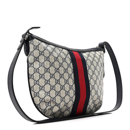 Gucci GG Supreme Monogram Textured Dollar Calfskin Web Small Ophidia Half Moon Hobo Beige Blue 3 of 10