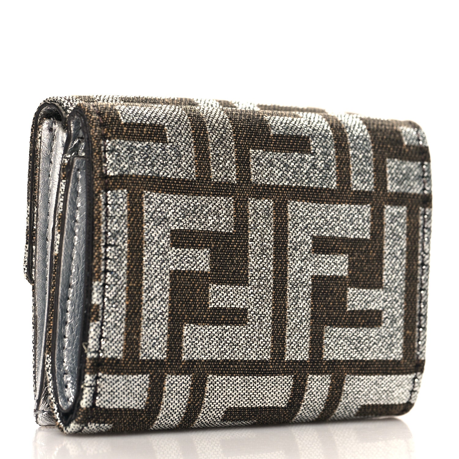 Fendi Fabric Jacquard FF 1974 Micro Trifold Baguette Wallet Ebano Argento 3 of 8