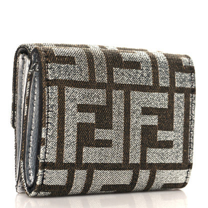 Fendi Fabric Jacquard FF 1974 Micro Trifold Baguette Wallet Ebano Argento 3 of 8