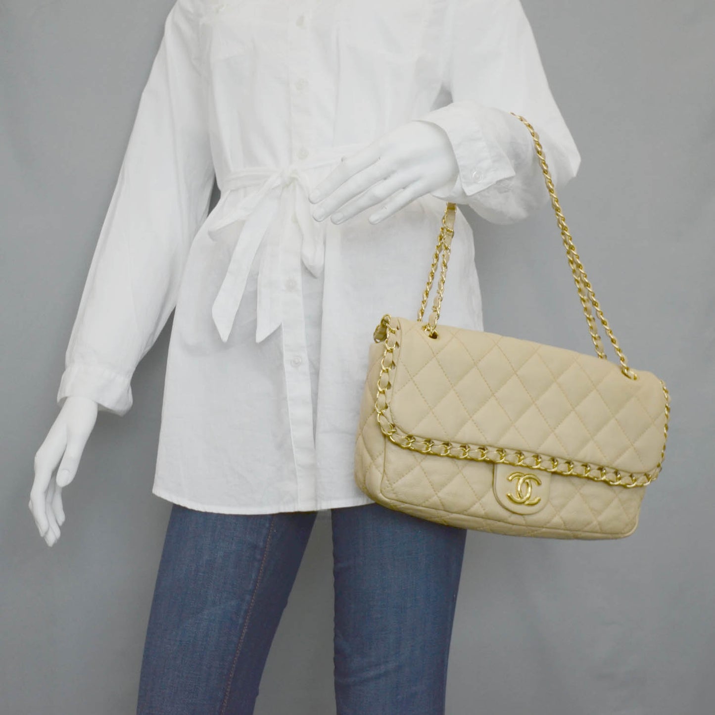 Lambskin Quilted Chain Me Flap Beige