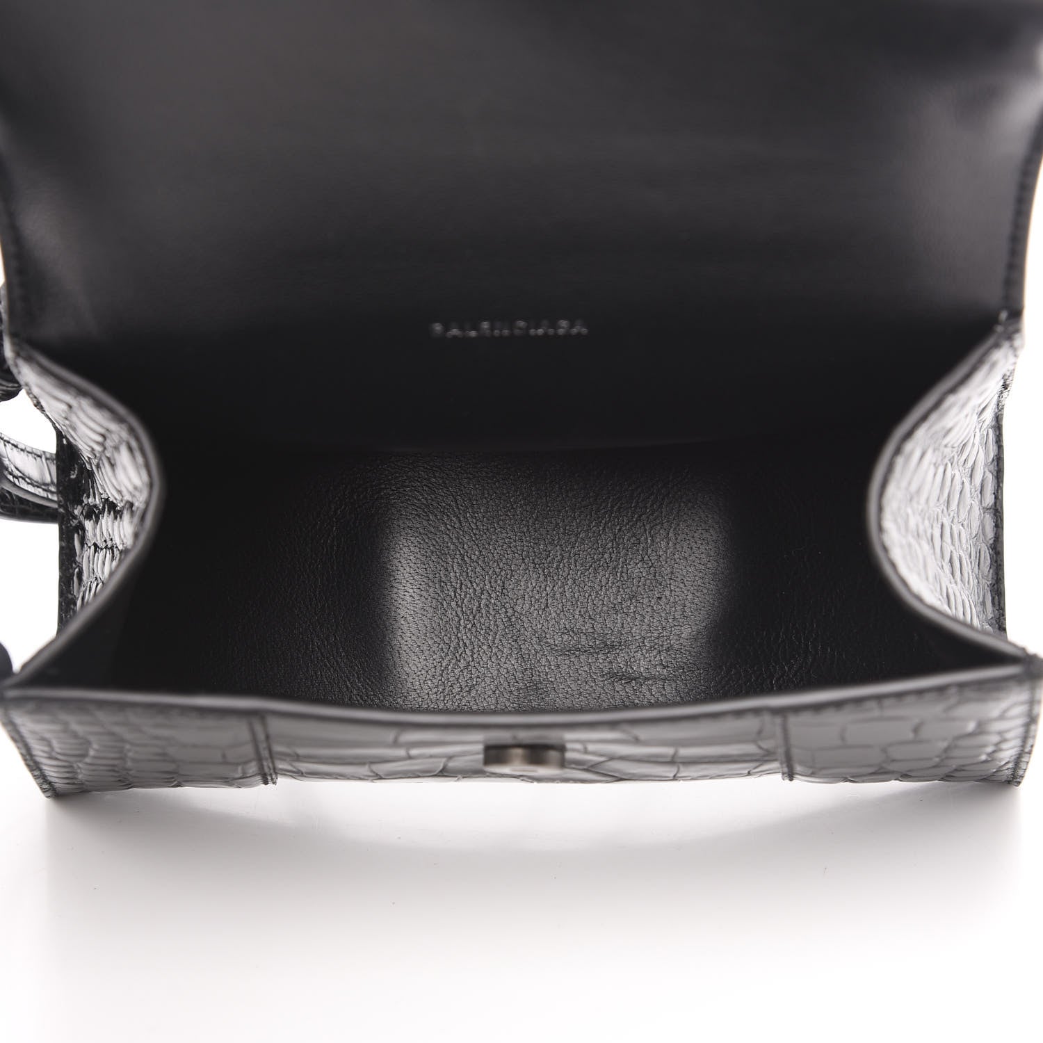 Balenciaga Shiny Calfskin Monochrome Crocodile Embossed Hourglass Top Handle Bag XS Black 4 of 8