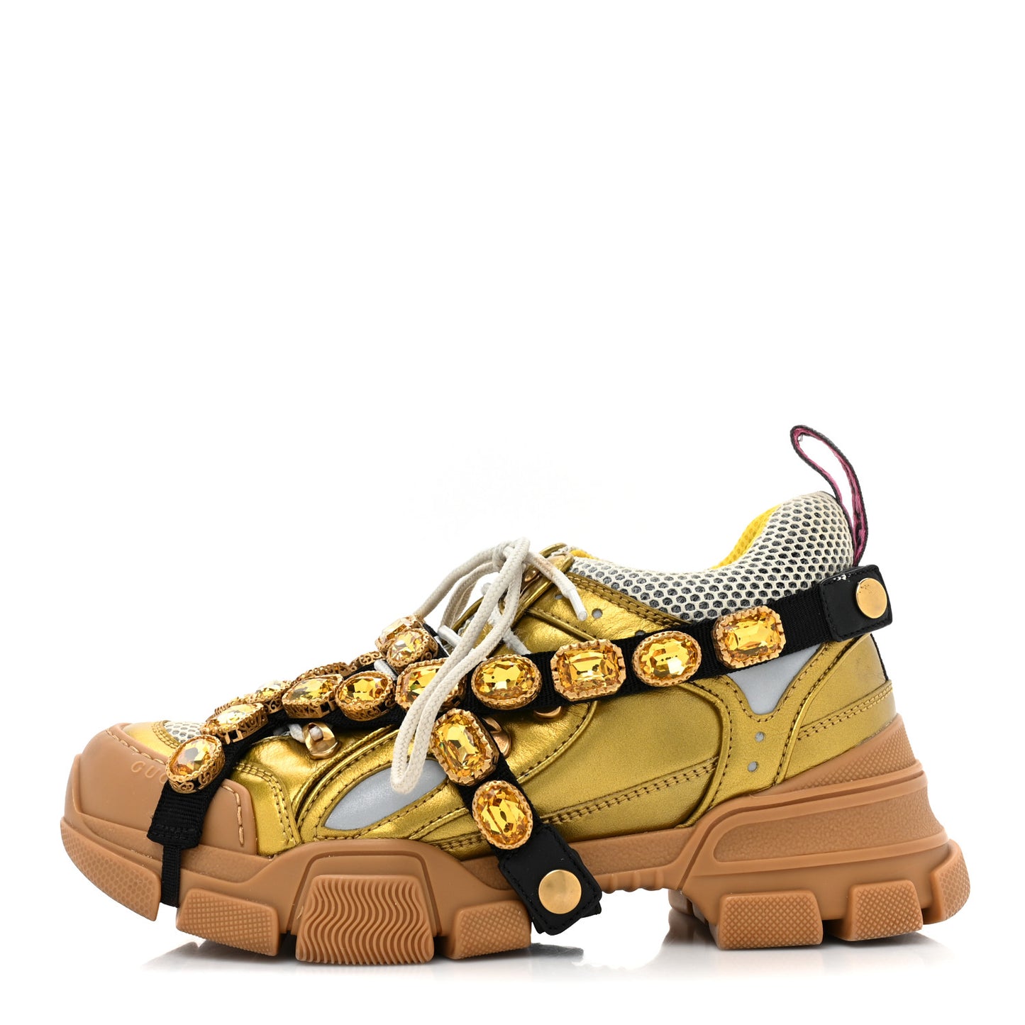 X SEGA Metallic Calfskin Mesh Removable Crystals Womens Flashtrek Sneakers 38.5 Oro Vecchio