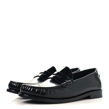 Saint Laurent Glazed Calfskin Le Loafer 15 Penny Slippers 40 Black 4 of 10