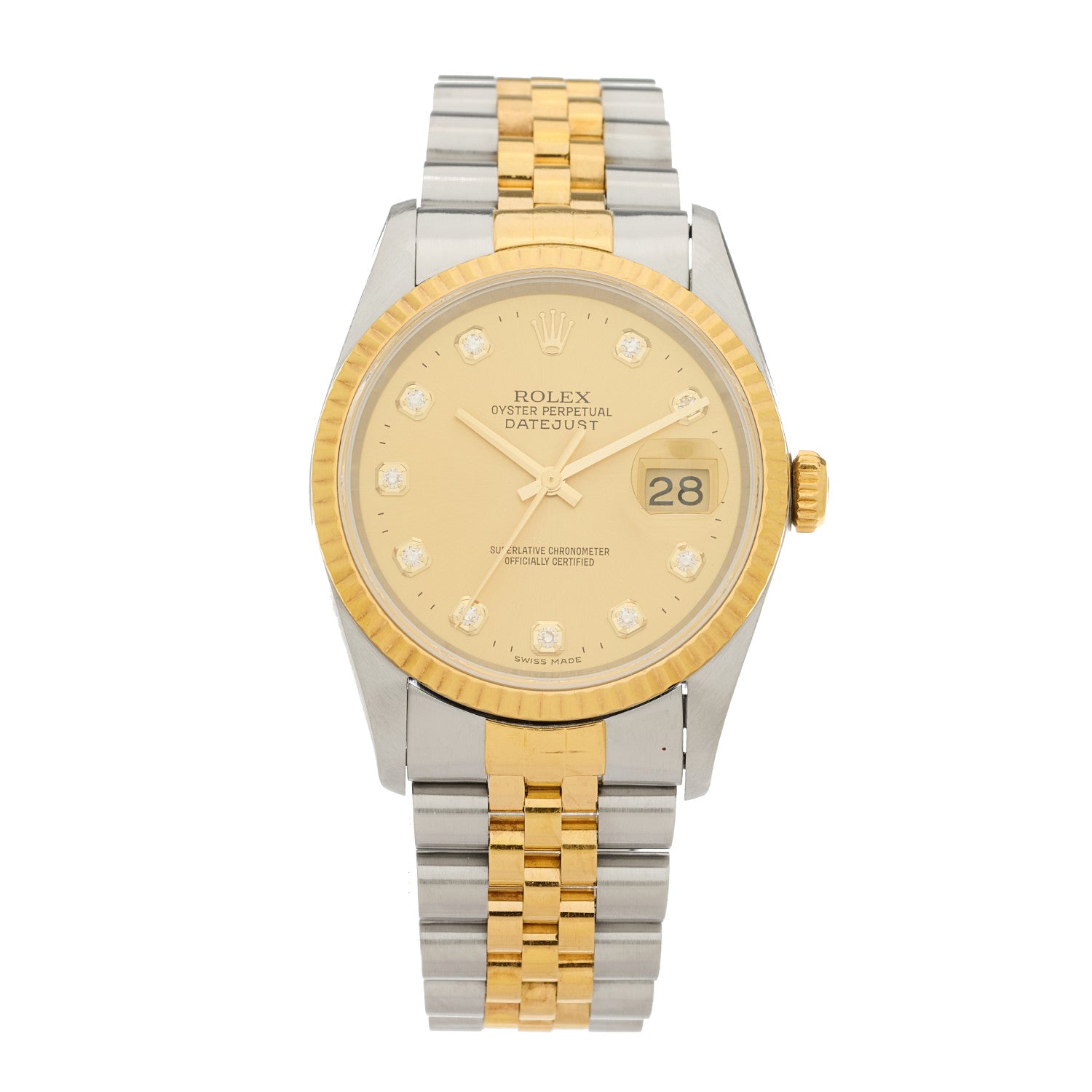 Rolex Stainless Steel 18K Yellow Gold Diamond 36mm Oyster Perpetual Datejust Watch Champagne 16233 1 of 4