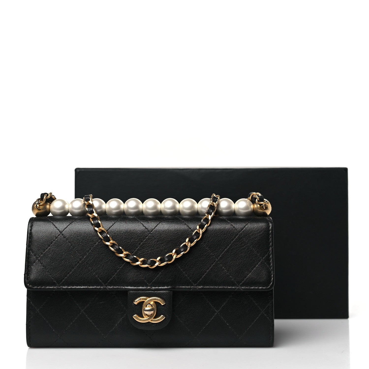 Chanel Goatskin Quilted Chic Pearls Clutch With Chain Black 13 of 13