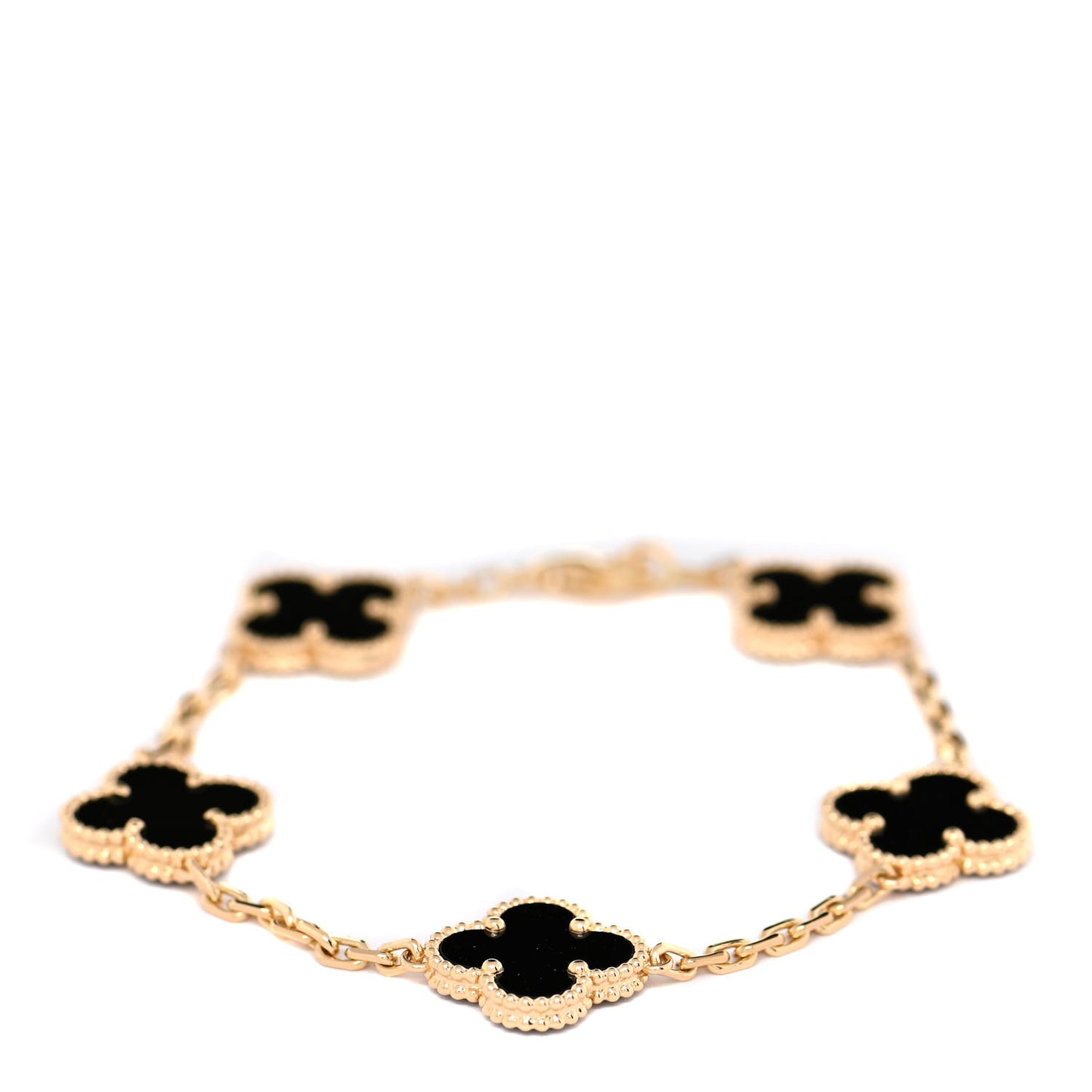 18K Yellow Gold Black Onyx 5 Motifs Vintage Alhambra Bracelet
