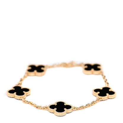 Van Cleef & Arpels 18K Yellow Gold Black Onyx 5 Motifs Vintage Alhambra Bracelet 1 of 4