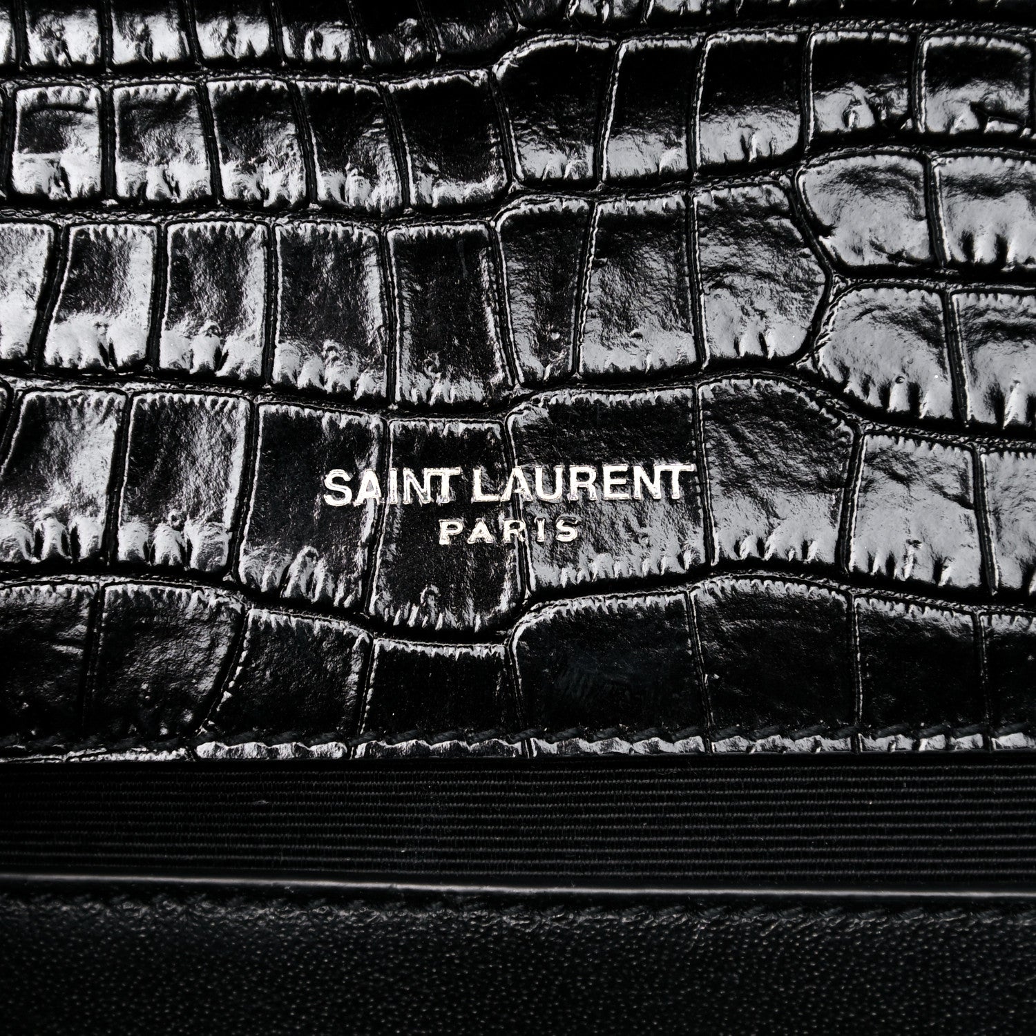 Saint Laurent Calfskin Crocodile Embossed Medium Classic Monogram Kate Tassel Satchel Black 7 of 10