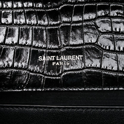 Saint Laurent Calfskin Crocodile Embossed Medium Classic Monogram Kate Tassel Satchel Black 7 of 10