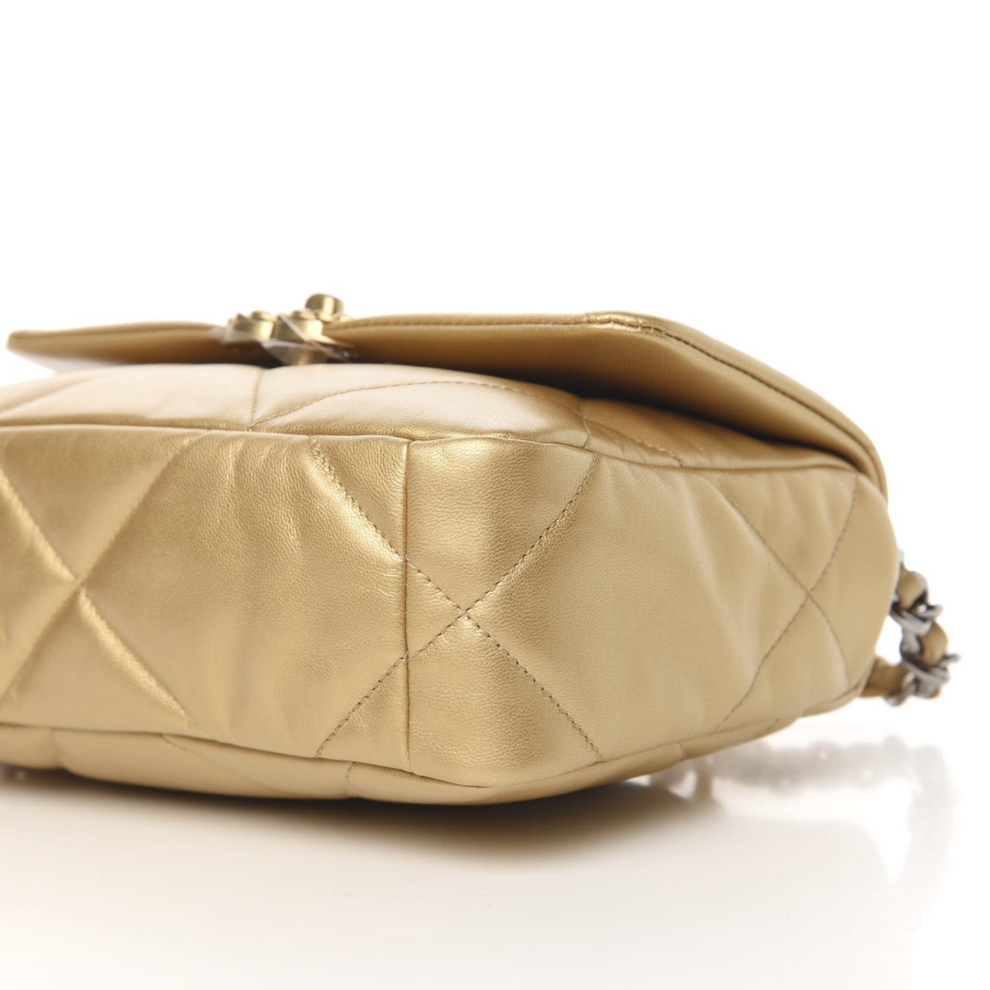 Metallic Goatskin Quilted Medium 19 Flap Gold