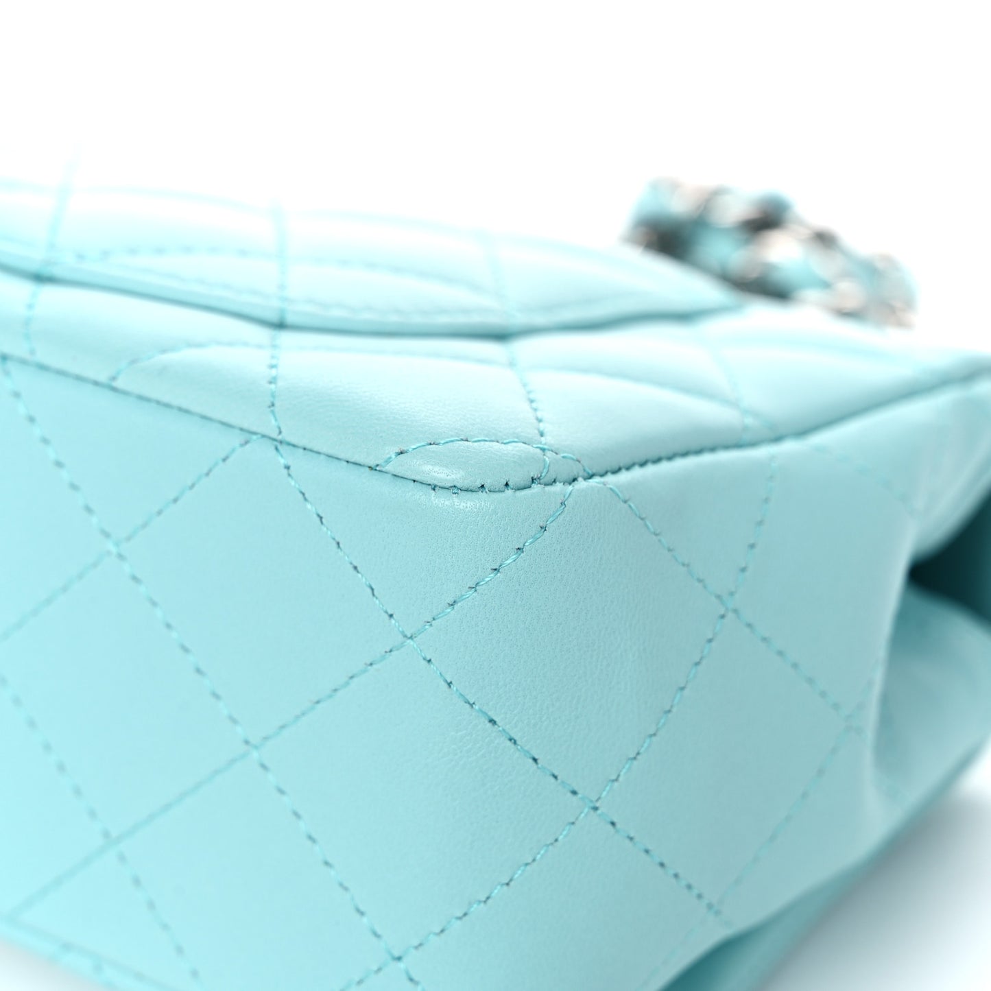 Lambskin Quilted Mini Rectangular Flap Light Blue