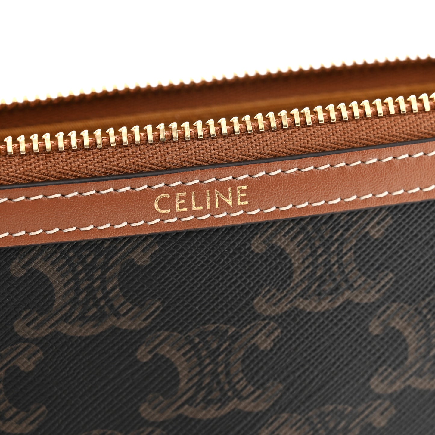 Triomphe Calfskin Long Pouch With Strap Tan
