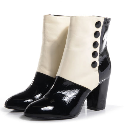 Chanel Patent Leather Short Boots 39 Black White 3 of 8