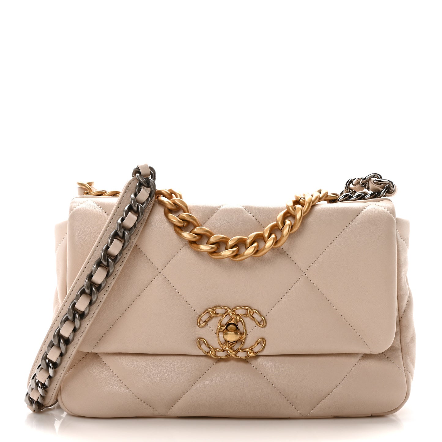 Lambskin Quilted Medium Chanel 19 Flap Light Beige