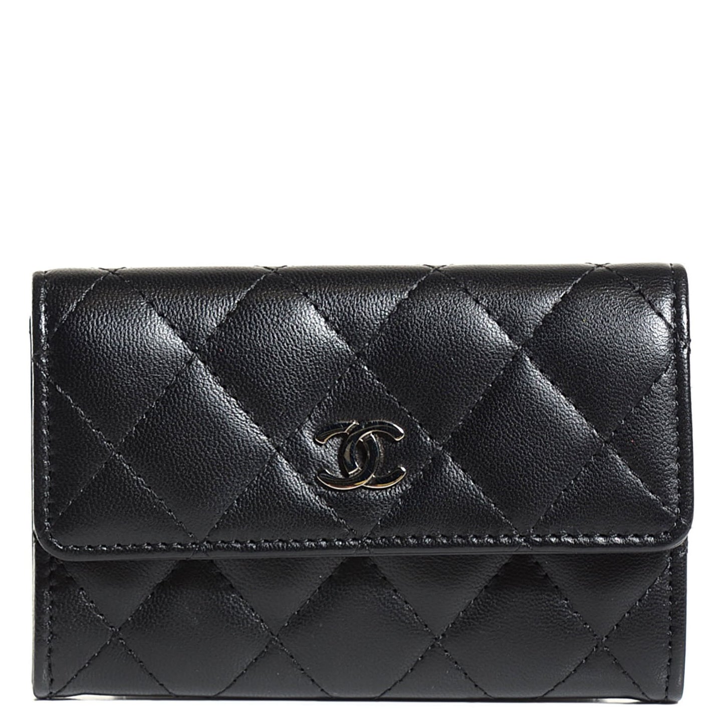 Lambskin Quilted Flap Card Holder Black