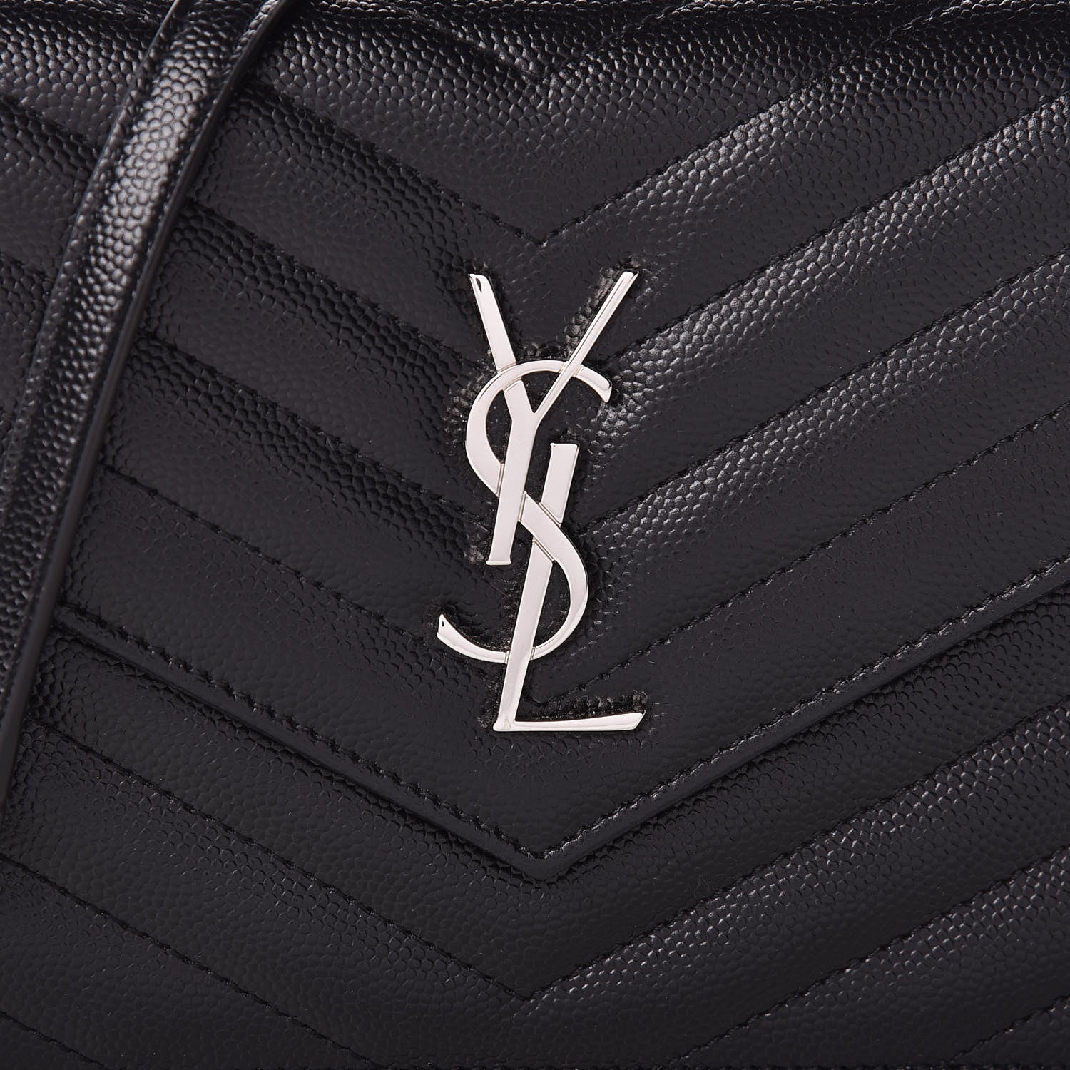 Saint Laurent Grain De Poudre Matelasse Chevron Monogram Envelope Chain Wallet Black 8 of 10