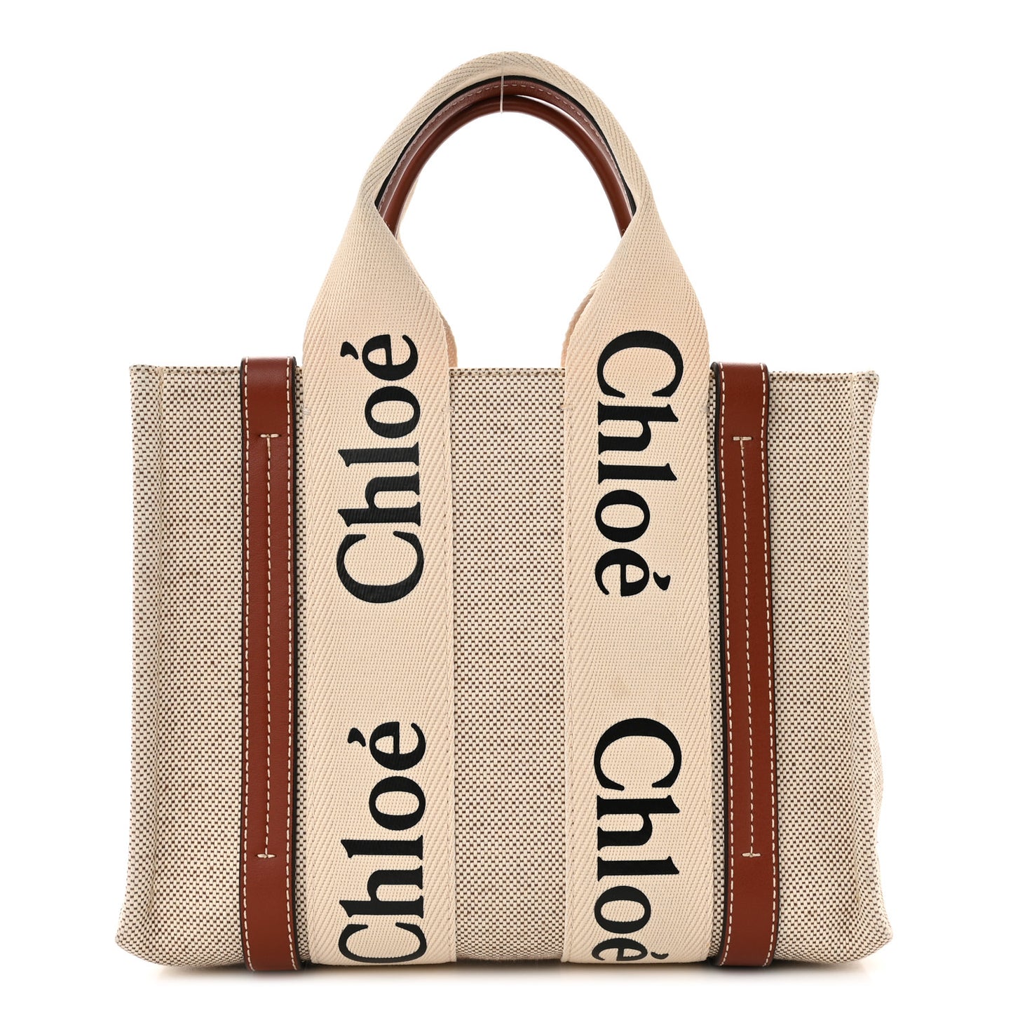 Cotton Calfskin Small Woody Ribbon Tote White Brown