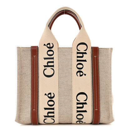 Chloe Cotton Calfskin Small Woody Ribbon Tote White Brown 1 of 12