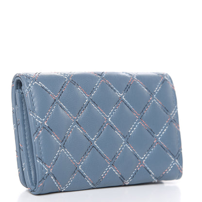 Chanel Lambskin Double Stitch Quilted Flap Card Holder Light Blue 3 of 10