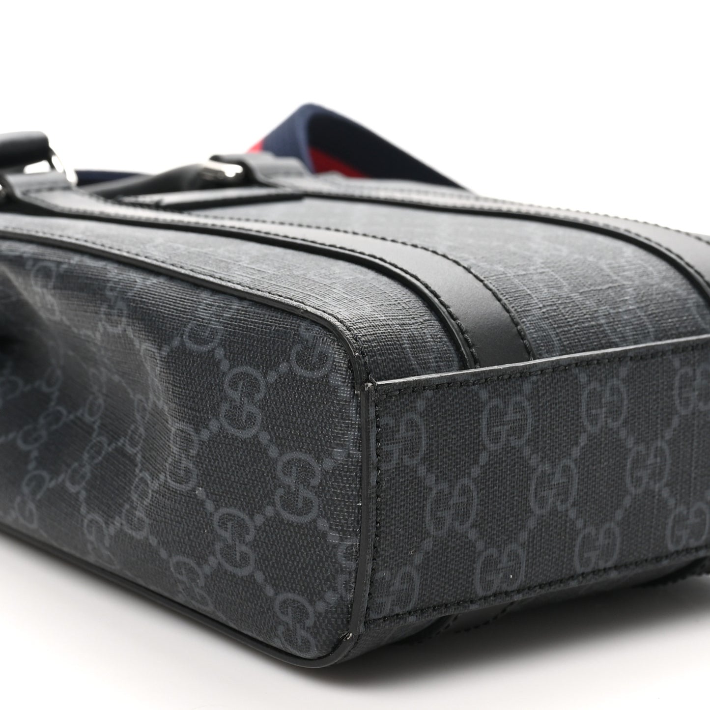 GG Supreme Monogram Appia Calfskin Web Mini Tote Bag Black