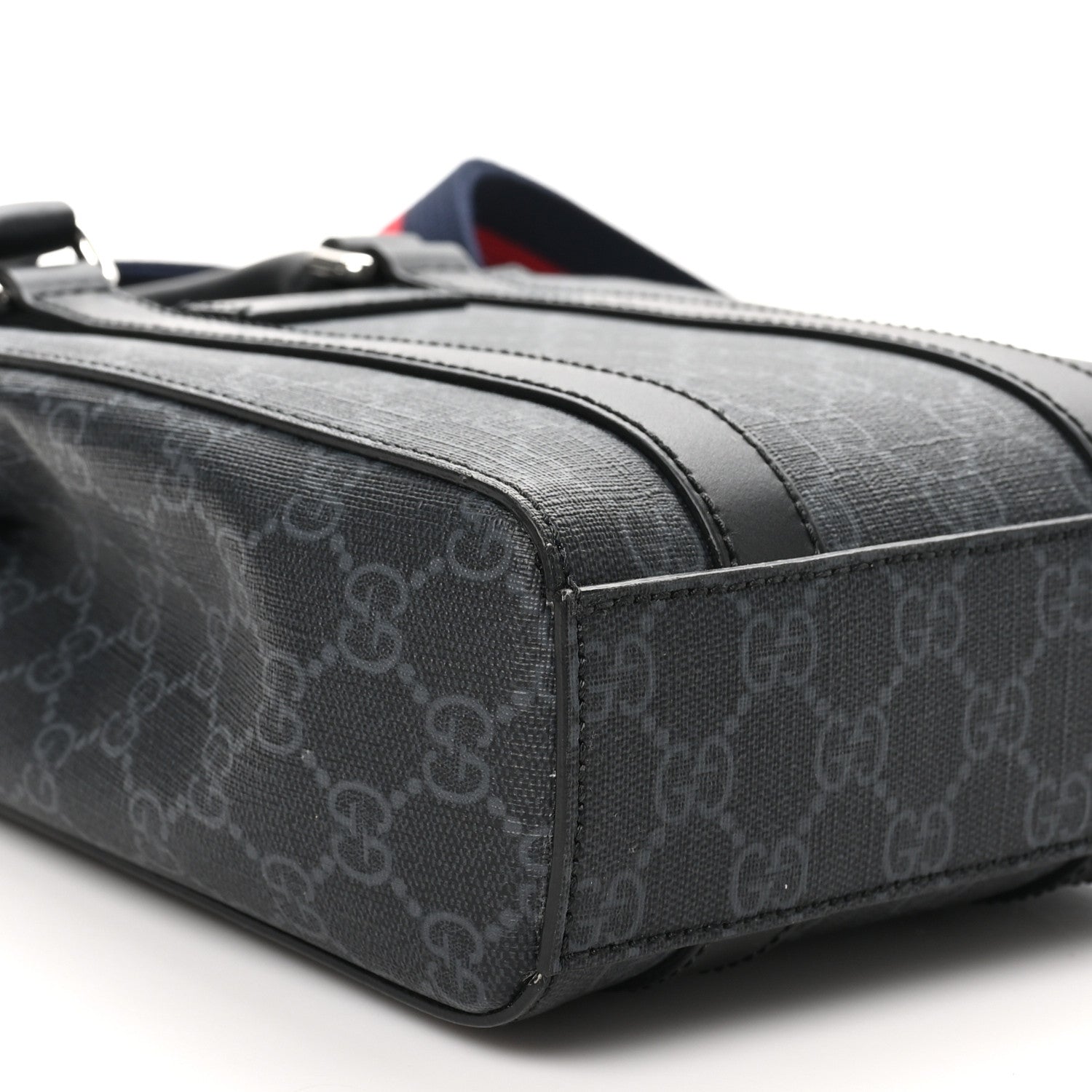 Gucci GG Supreme Monogram Appia Calfskin Web Mini Tote Bag Black 9 of 10