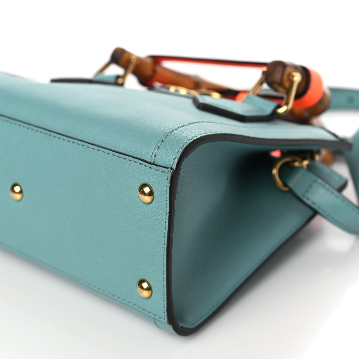 Wonka Grain Calfskin Mini Diana Tote Bag Dusty Azure Orange Fluo