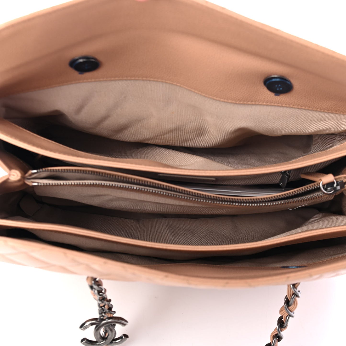 Caviar Quilted Large City Shopping Tote Beige