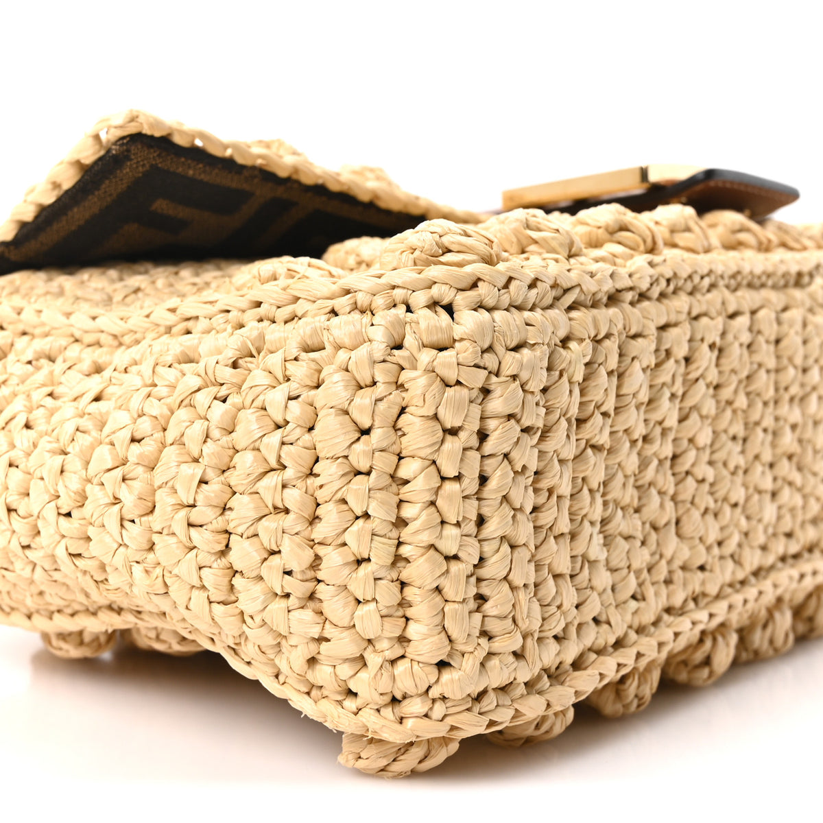 Hazelnut Stitch Raffia Baguette Beige